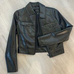 PU cropped leather jacket
